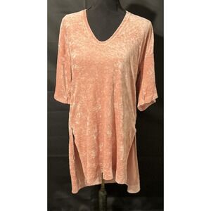 We The Free Shirt Womens XS Pink Crushed Velvet High Low Oversized Tunic Top‎